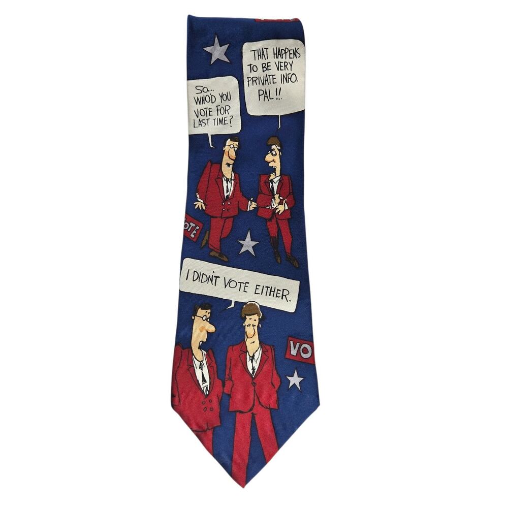 Vintage TeeHee Political Humor Necktie 100% Silk 90s Satire Novelty Navy Red